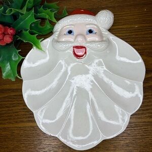 Vintage Christmas Santa Claus Face Plate Cookie Candy Dish Ceramic Trinket
